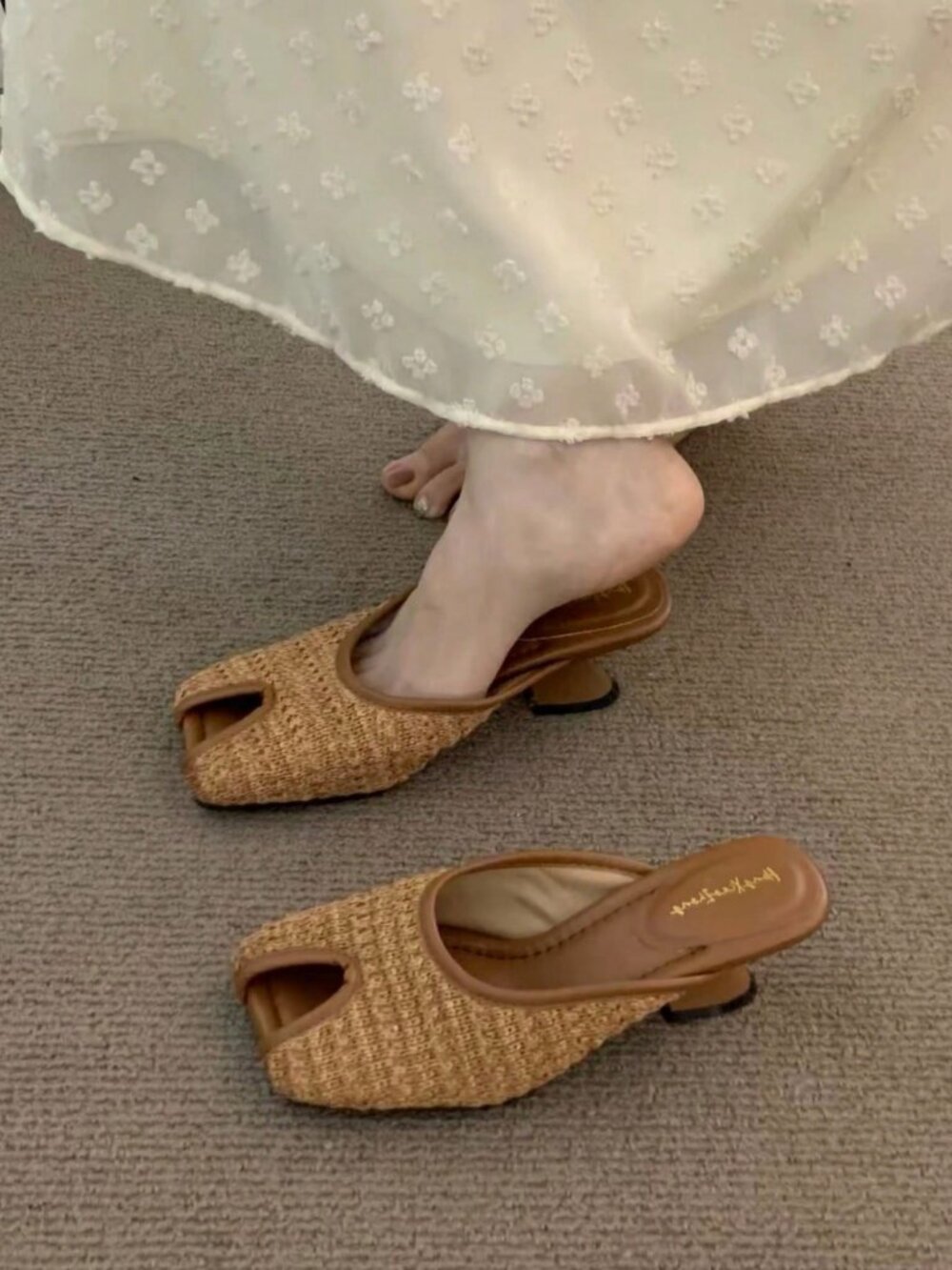 Brown Women's Woven Thick Heel open Toe Sandals - Picture 3 of 3